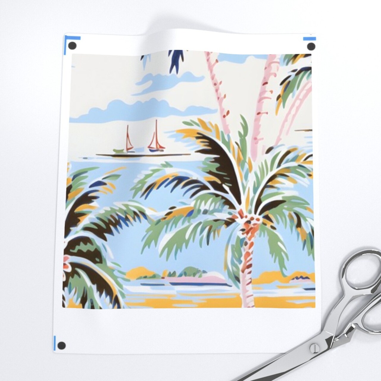 Tropical Summer Retro Boats Palm Trees Hawaiian Nautical Sailboats Coastal Ocean Vacation Custom Printed Fabric by Spoonflower Various Fabrics by the Yard or Fat Quarter